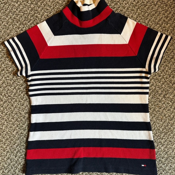 Tommy Hilfiger Tops - Y2K Tommy Hilfiger Top nautical striped White Blue Red high neck